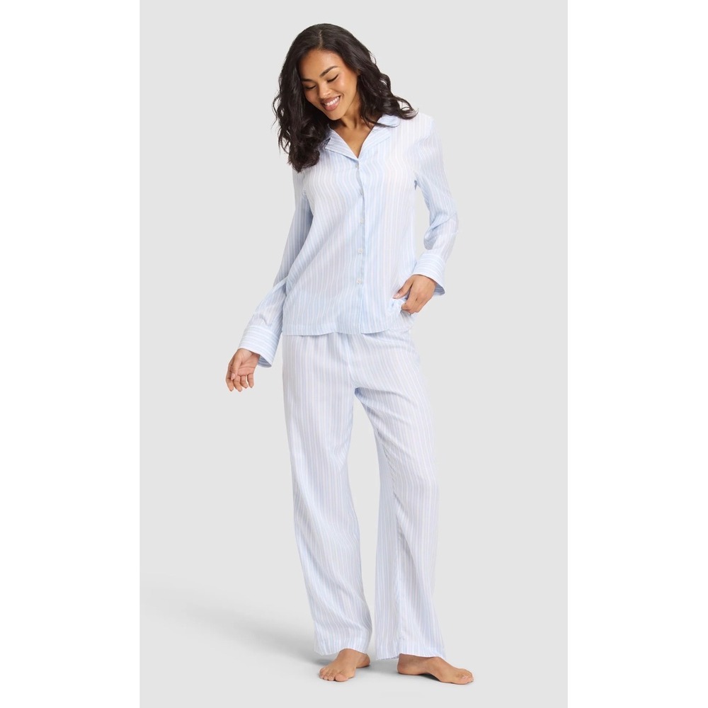 Cozy Earth Women Blue White Striped Pajama Set Rayon Tencel M CEW0139
